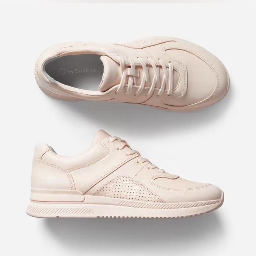 Everlane Leather Trainer Sneakers Blush Cream Minimal Lace Up Women’s 7